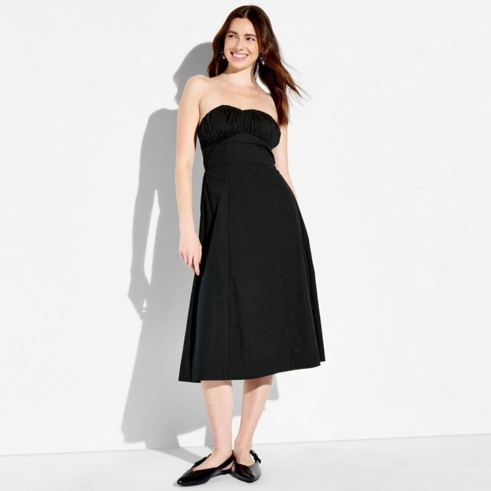 Women's Fit and Flare Strapless Midi A-Line Dress - Wild Fable Black XS